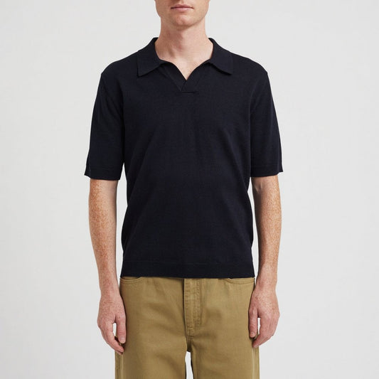 Leif Cotton Linen Polo - Dark Navy
