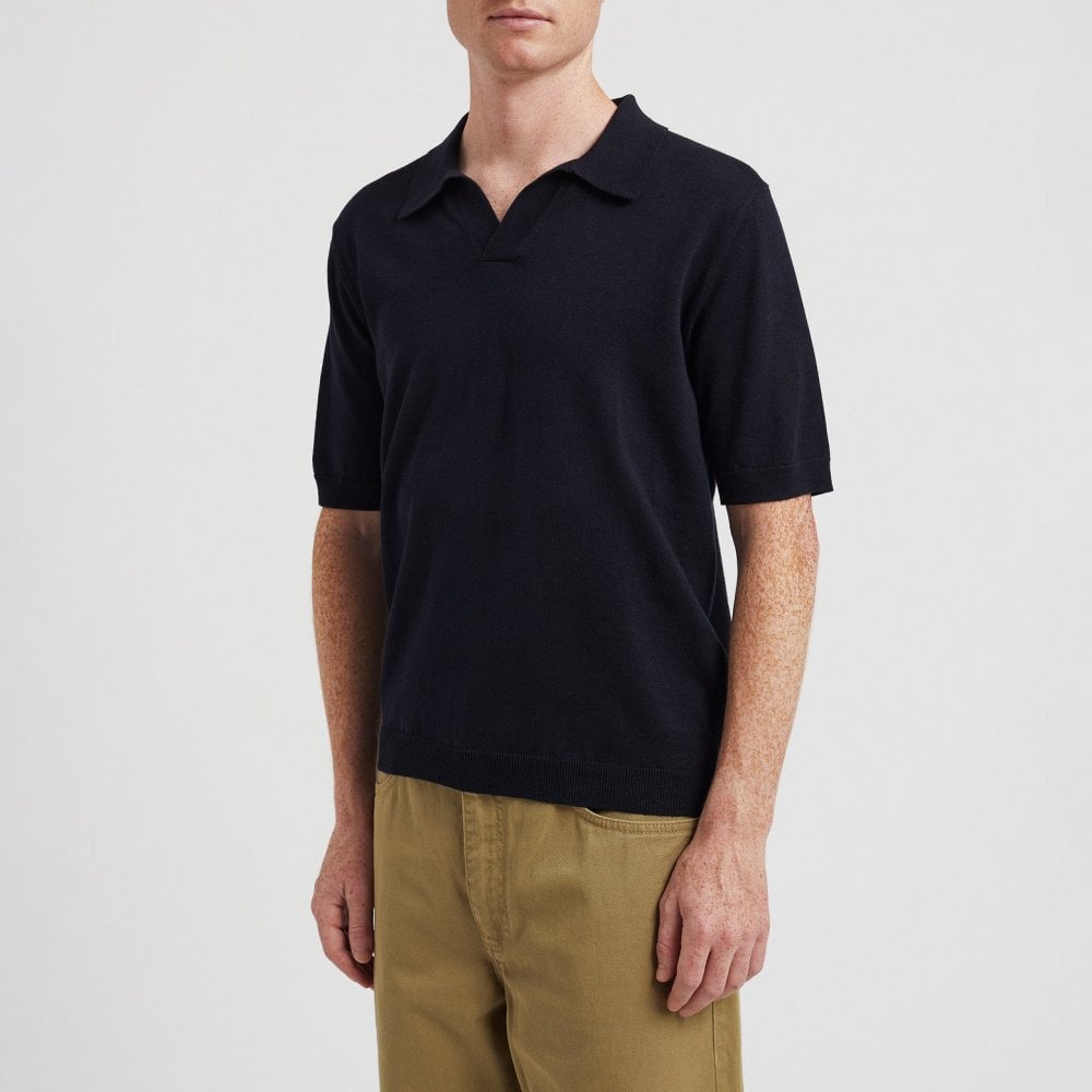 Leif Cotton Linen Polo - Dark Navy