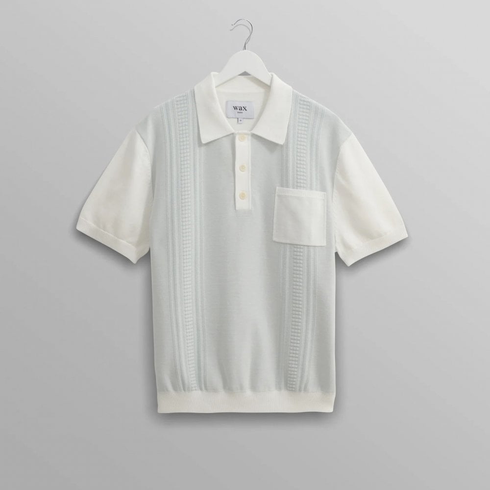 Turin Knitted Pocket Polo, Blue & Ecru Retro Sripe