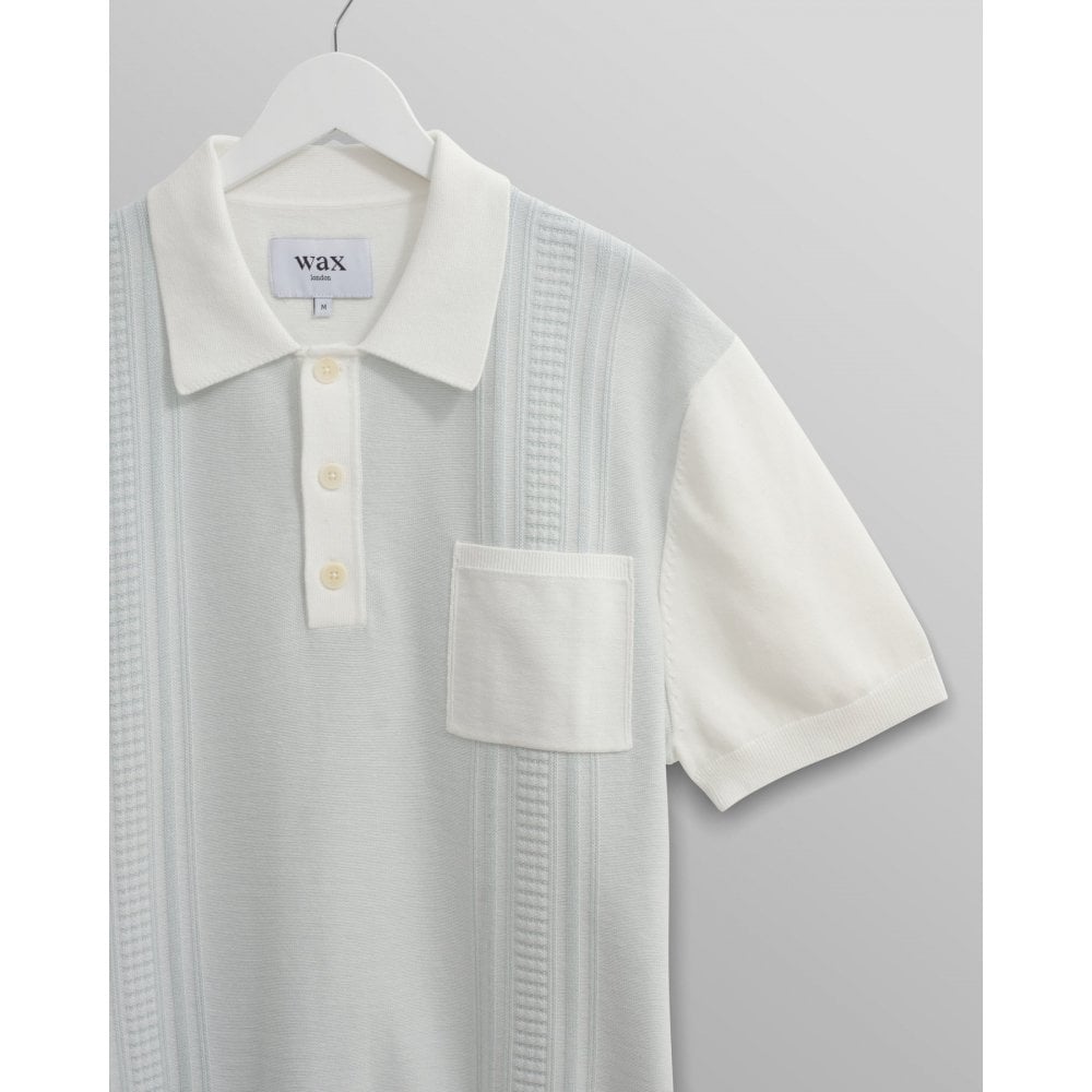 Turin Knitted Pocket Polo, Blue & Ecru Retro Sripe