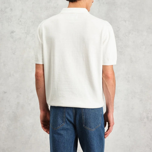 Turin Knitted Pocket Polo, Blue & Ecru Retro Sripe