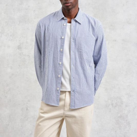 Rove LS Shirt, Cotton Seersucker Blue Stripe