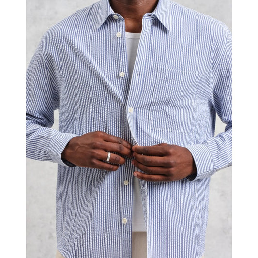 Rove LS Shirt, Cotton Seersucker Blue Stripe