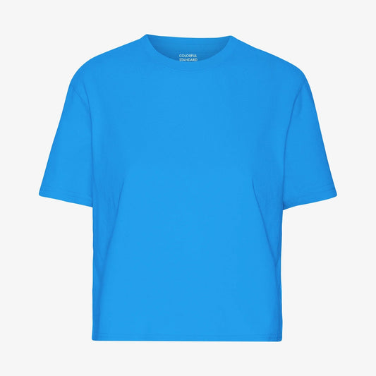 Women's Organic Boxy Crop Tee - Pacific Blue