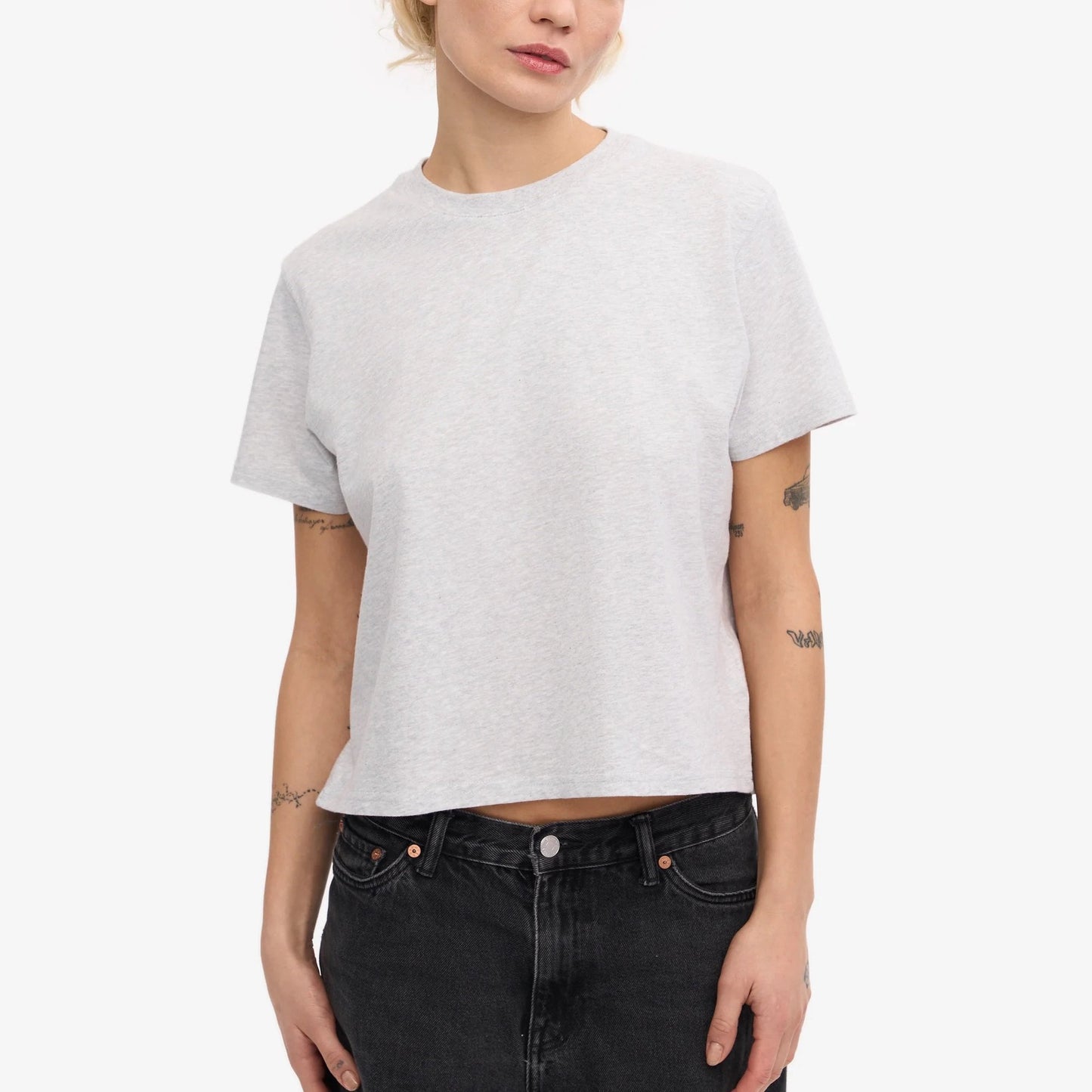 Women's Organic Boxy Crop Tee - Snow Melange