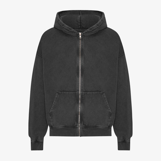 Organic Oversized Zip Hood - Faded Black