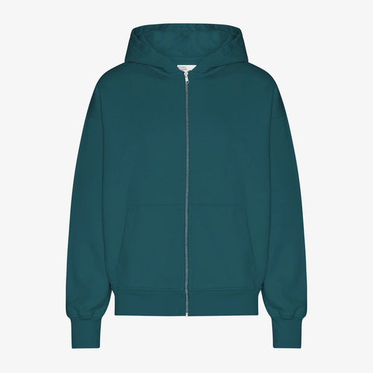 Organic Oversized Zip Hood - Ocean Green