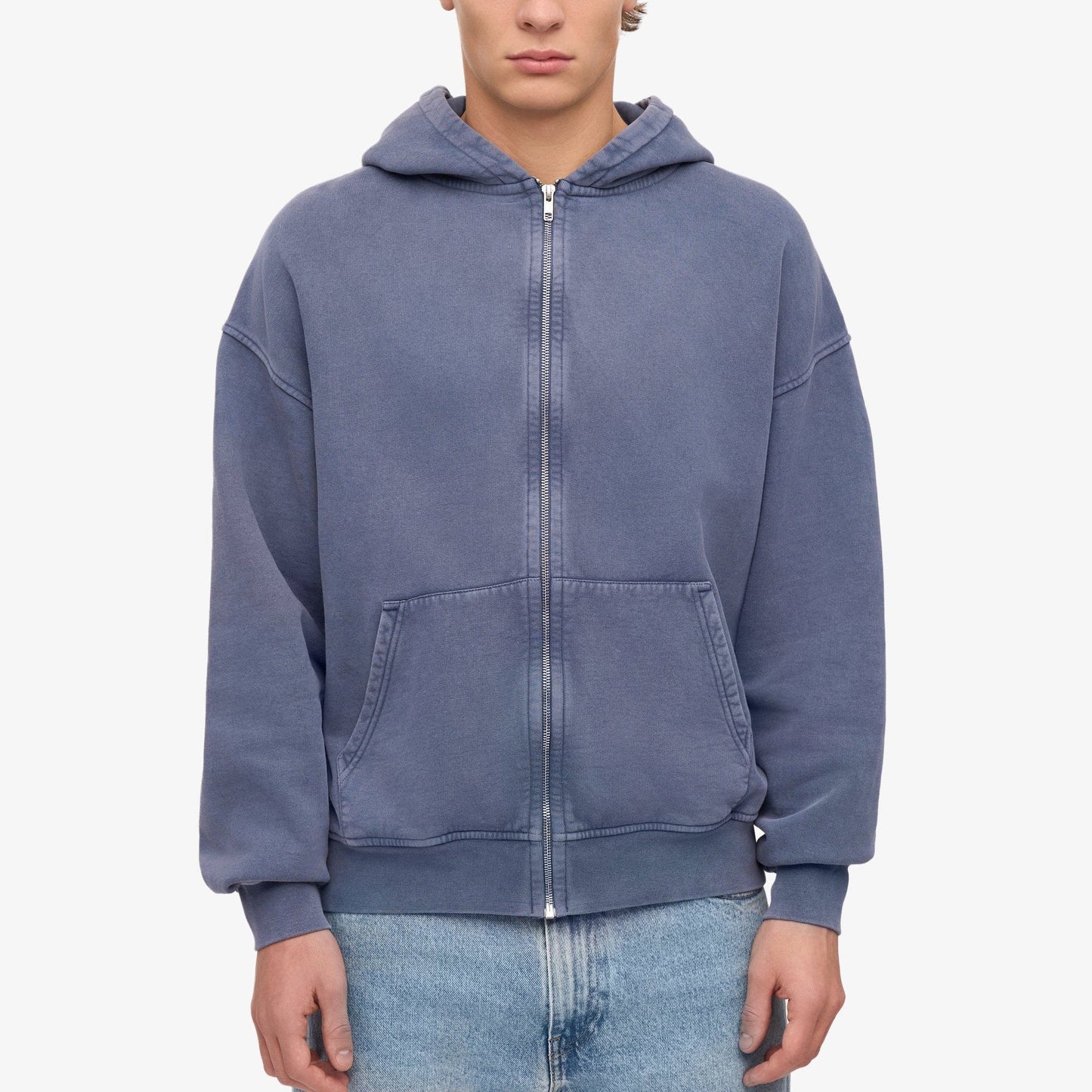 Organic Oversized Zip Hood - Neptune Blue