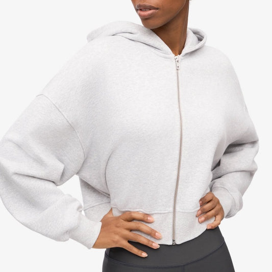 Women's Organic Crop Zip Hood - Snow Melange