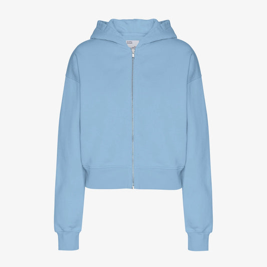 Women's Organic Crop Zip Hood - Seaside Blue
