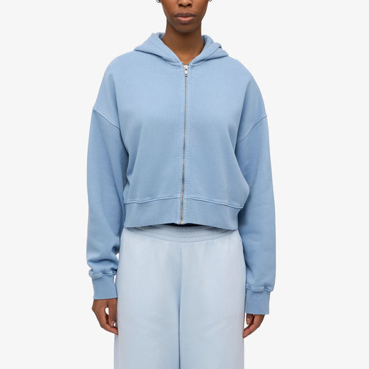 Women's Organic Crop Zip Hood - Seaside Blue