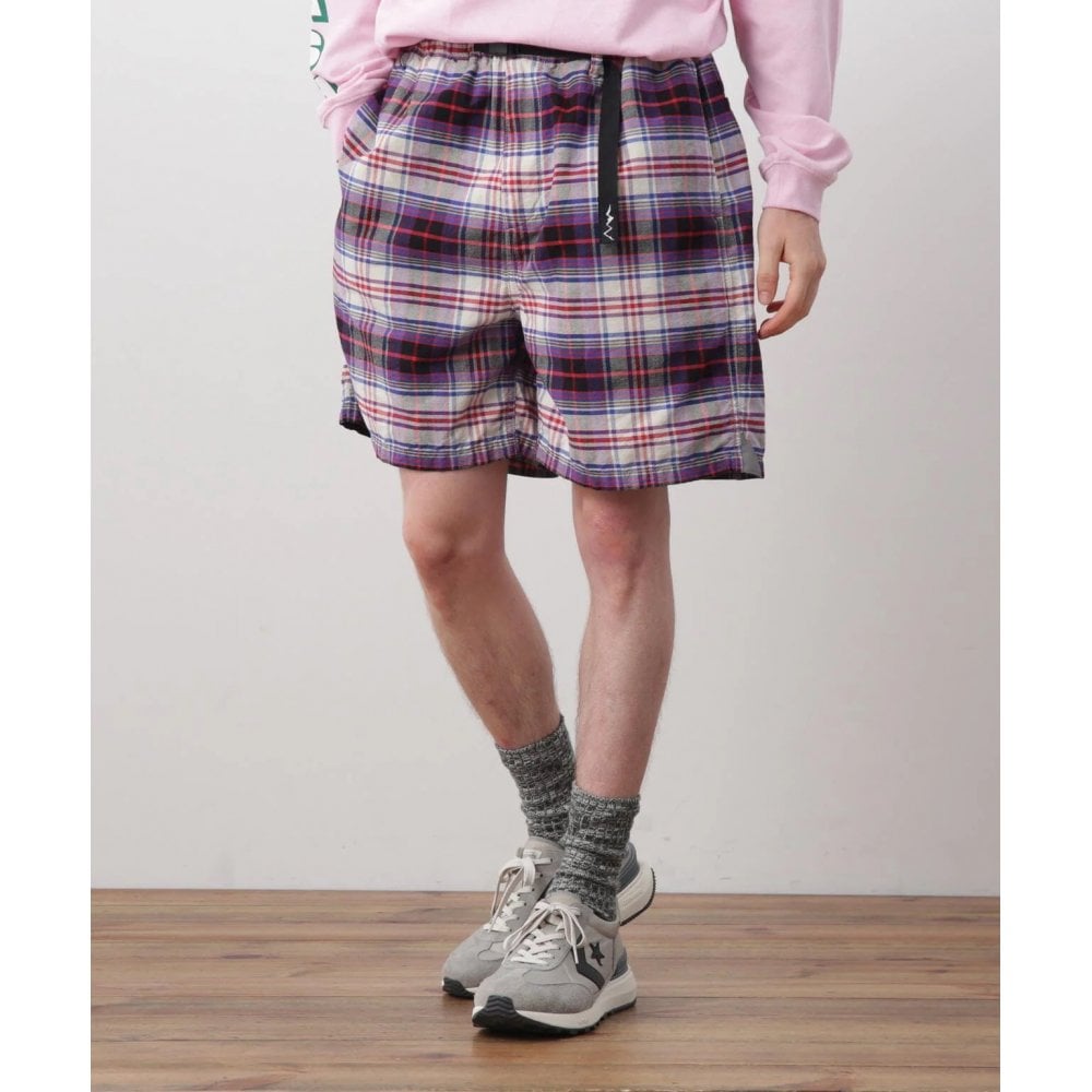 Washed Plaid Shorts - Blue