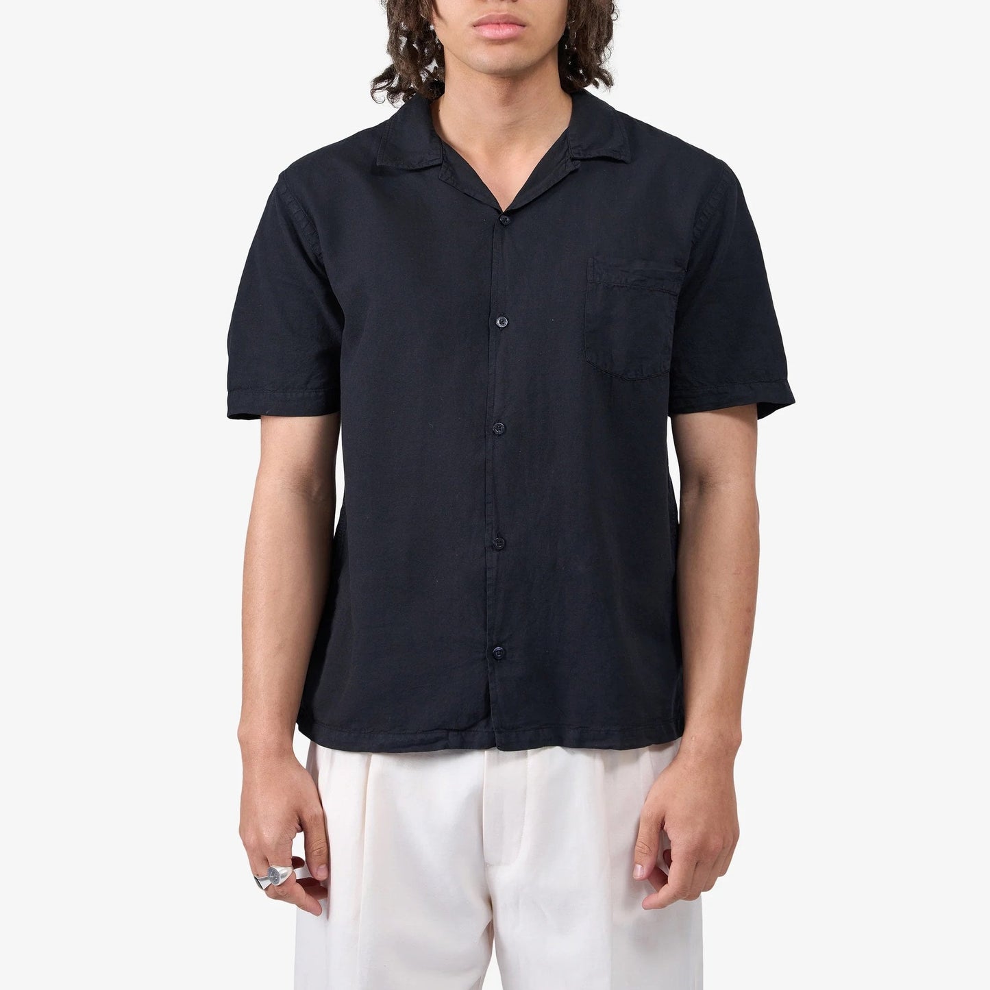 Linen Short Sleeved Shirt - Deep Black