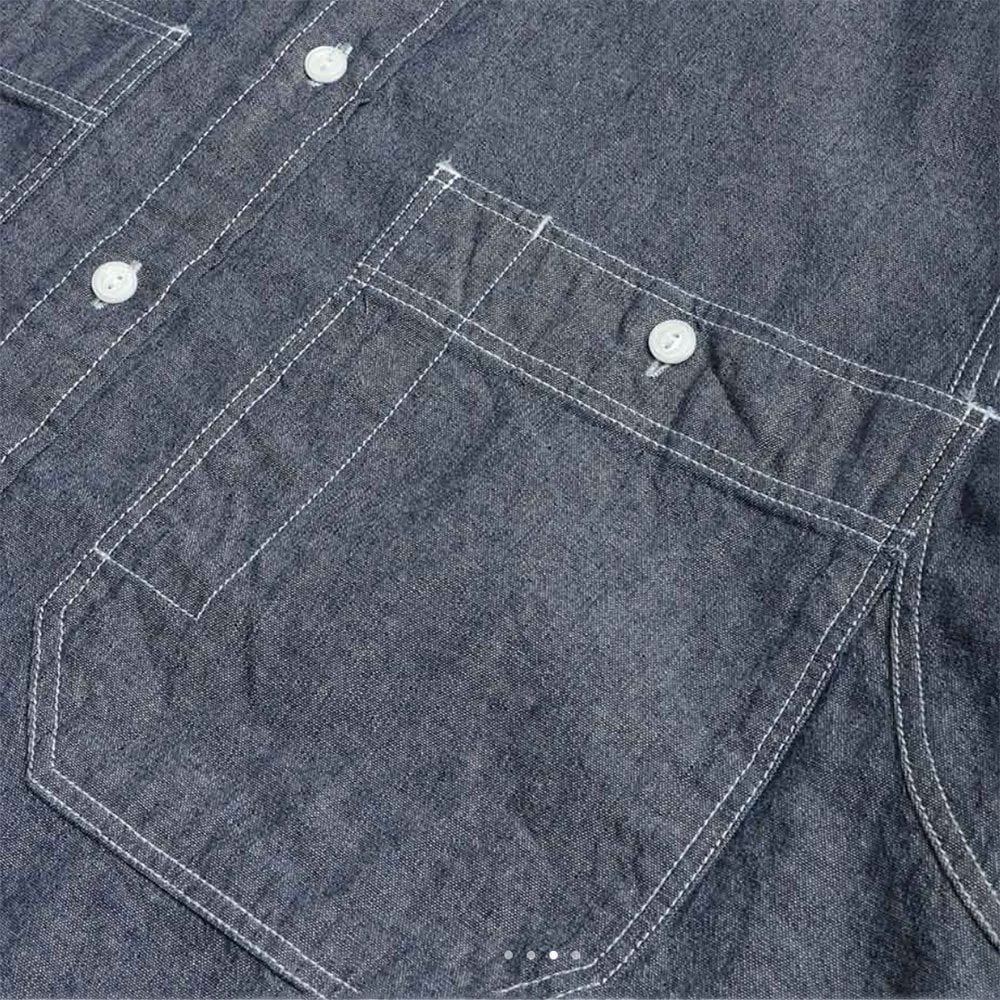 Chambray Big Pocket Half Shirt - Indigo