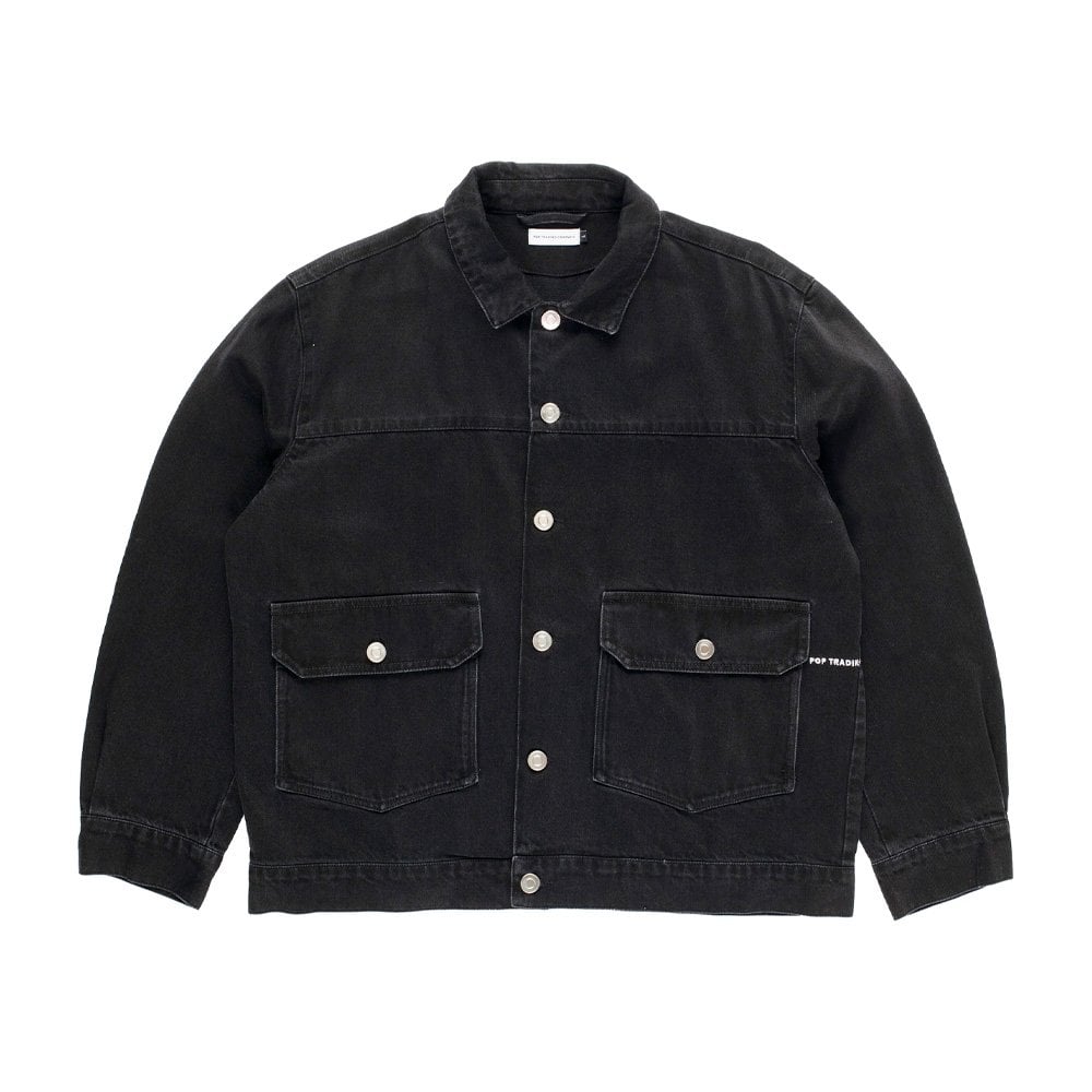 Full Button Denim Jacket - Black