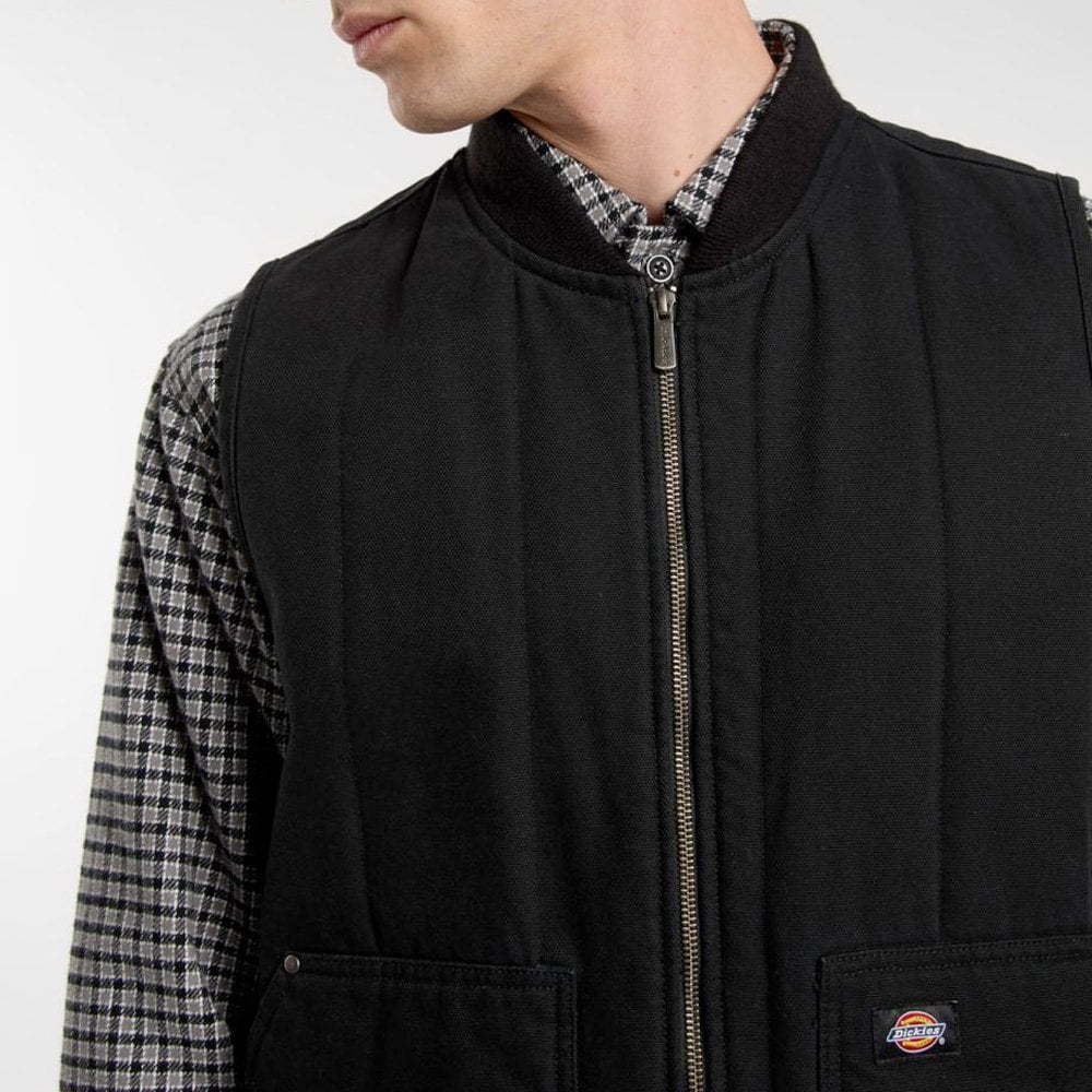 Quilted Canvas Vest, Black