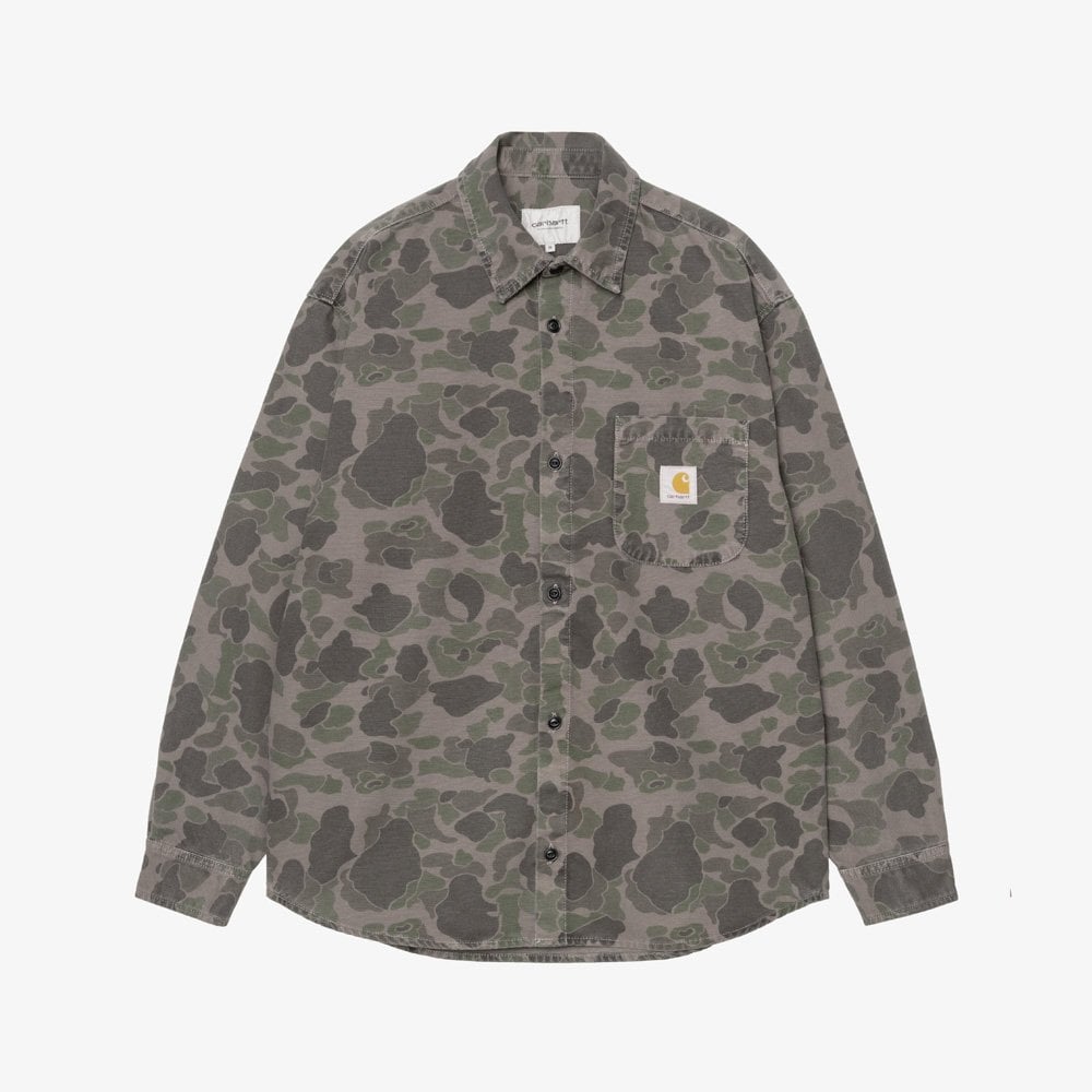 L/S Duck Shirt - Camo Duck, Green / Porphyry, Garment Dyed