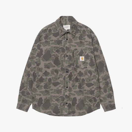 L/S Duck Shirt - Camo Duck, Green / Porphyry, Garment Dyed