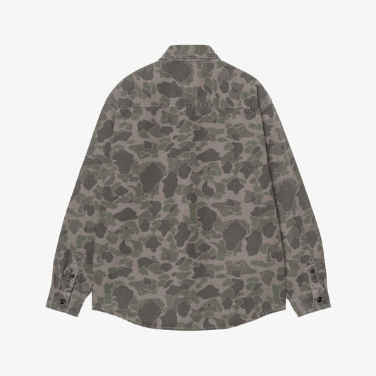 L/S Duck Shirt - Camo Duck, Green / Porphyry, Garment Dyed