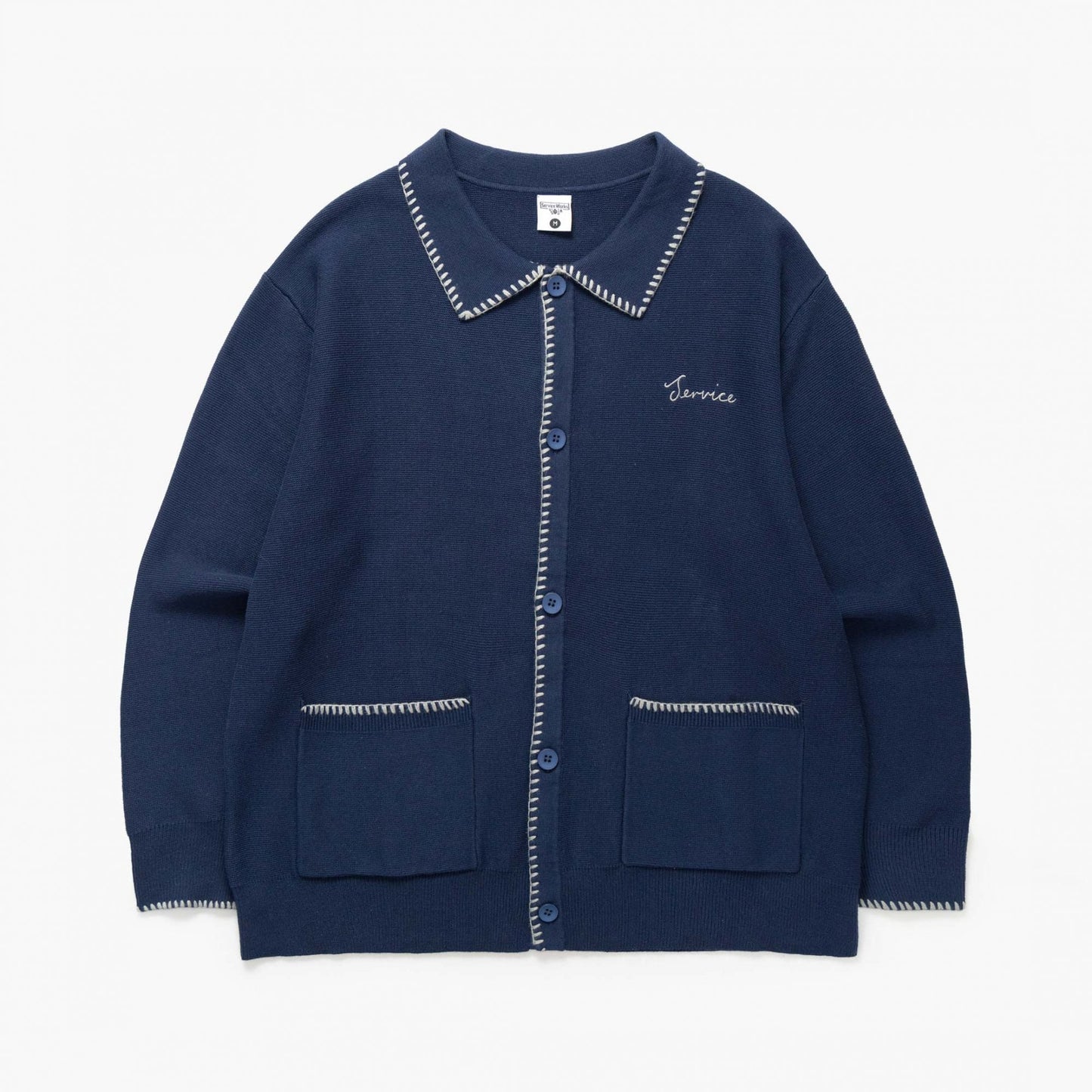 Blanket Stitch Cardigan - Navy