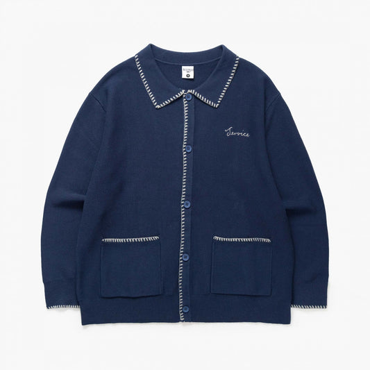 Blanket Stitch Cardigan - Navy