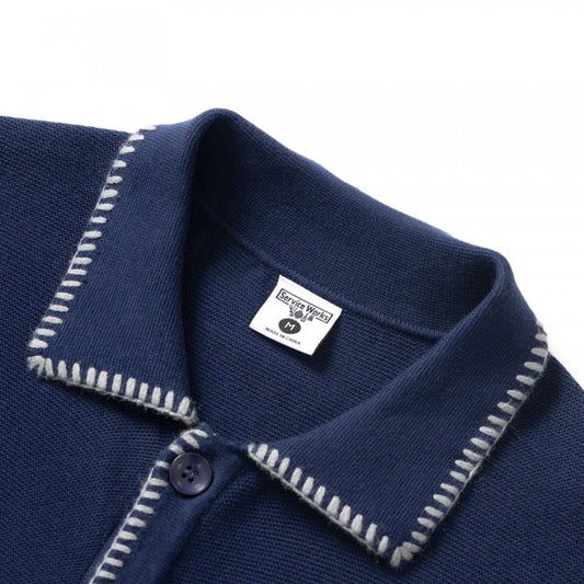 Blanket Stitch Cardigan - Navy
