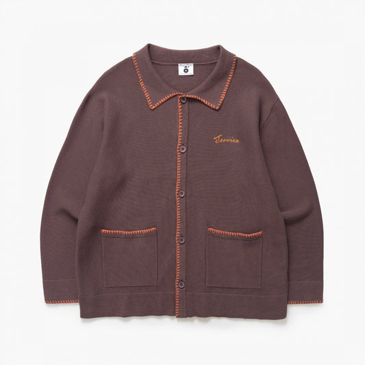 Blanket Stitch Cardigan - Brown