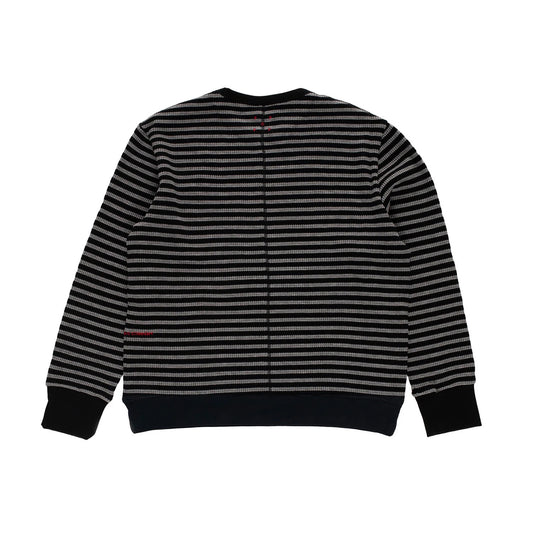 Striped Waffle Crewneck - Grey/Black