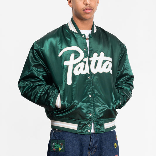 Script Logo Satin Varsity Jacket - Bistro Green