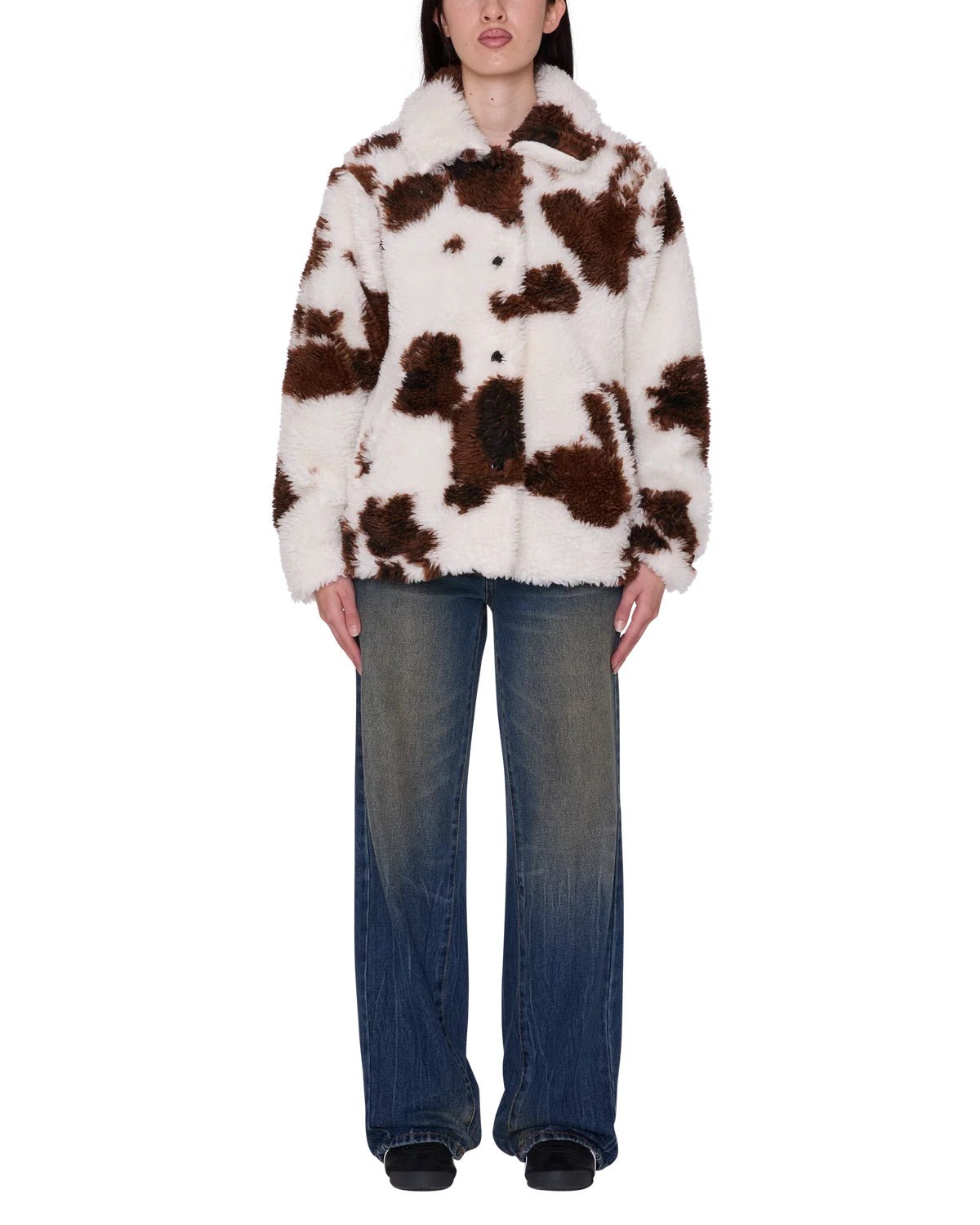 Nolie Sherpa Short Coat - Cow Print