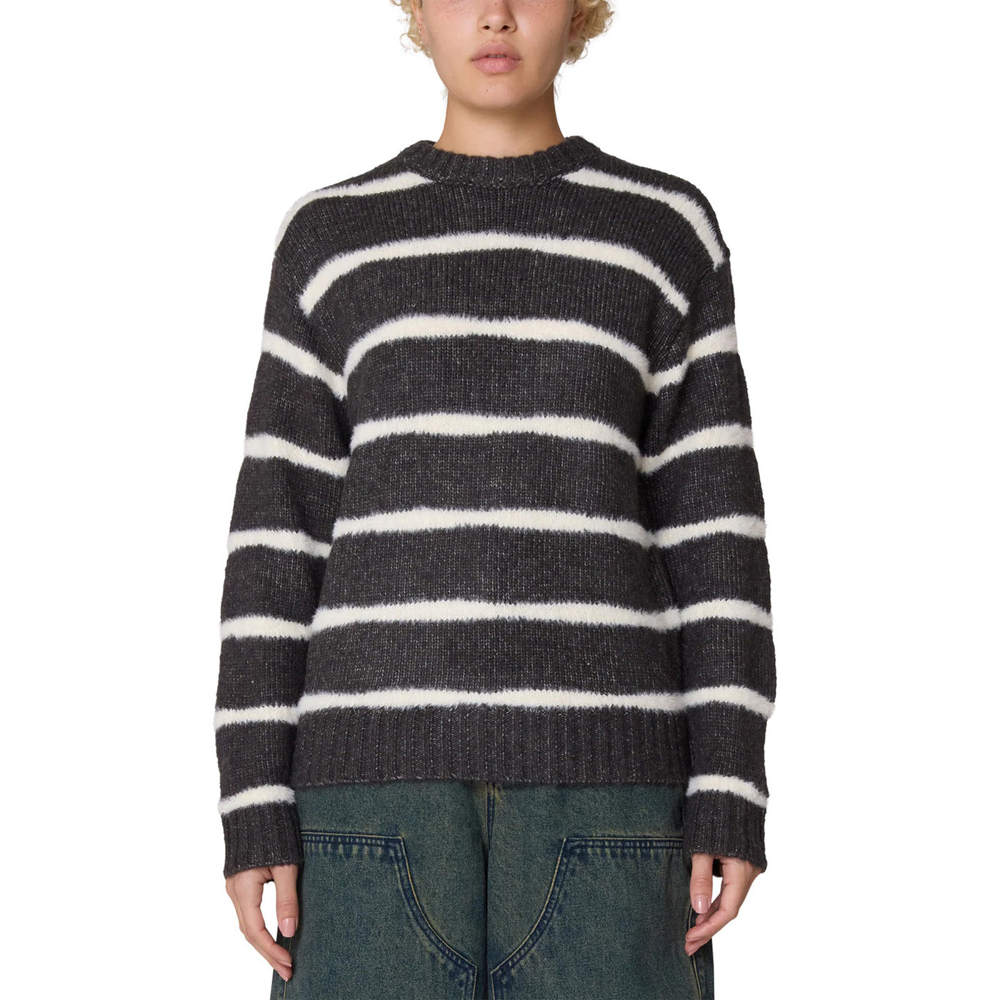 Womens Casey Stripe Crew Sweater - Charcoal