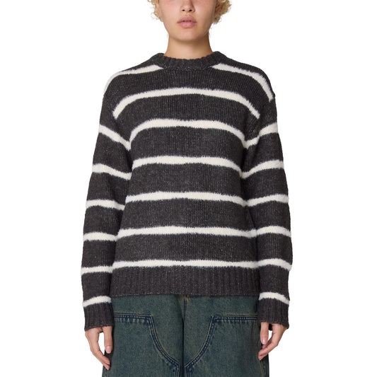Womens Casey Stripe Crew Sweater - Charcoal