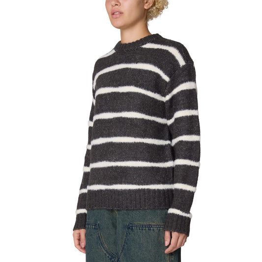 Womens Casey Stripe Crew Sweater - Charcoal