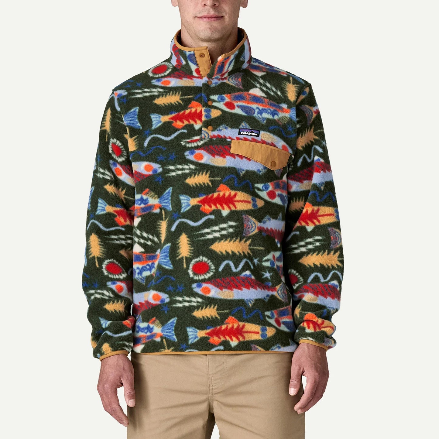 Men's Lightweight Synchilla Snap-T® Fleece Pullover - Salmon Energy / Old Growth Green