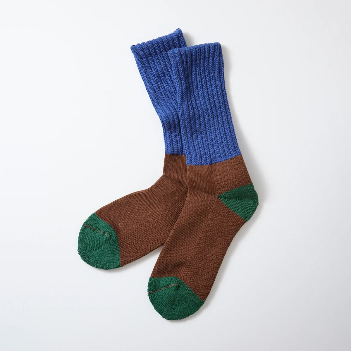 Multi Loose Pile Crew Socks - Blue/Brown