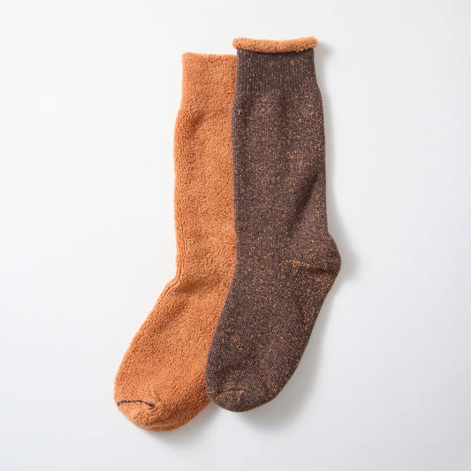 Reversible Pile Socks - Faded Black / Light Orange