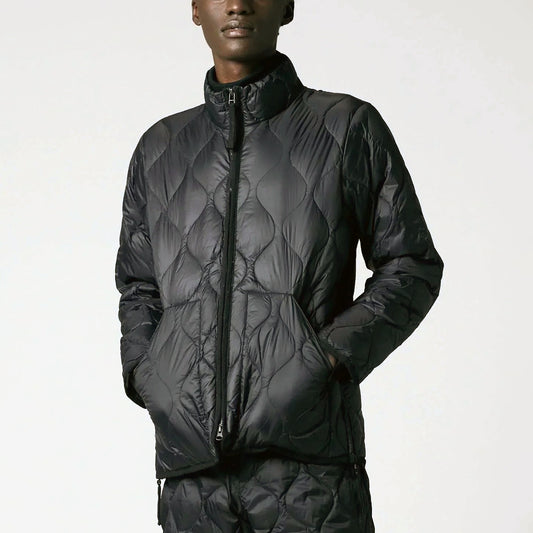 Military Hi Neck W-Zip Down Jacket (Soft Shell) - Black