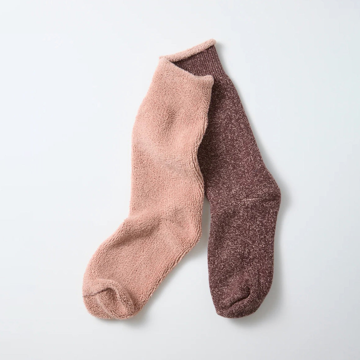 Reversible Pile Socks - D.Brown/Pink Beige