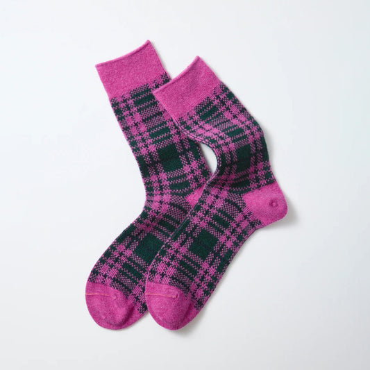 Check Pattern Merino Socks - Pink D.Green