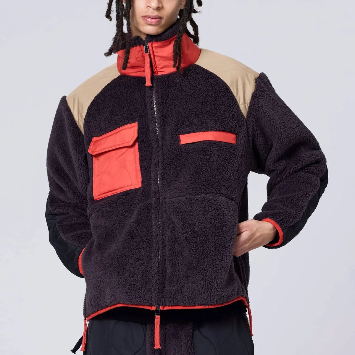 Military Pile-Fleece High-Neck Jacket - D.Choco Crazy