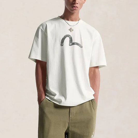 Ebisu & Seagull Print T-shirt - Ecru