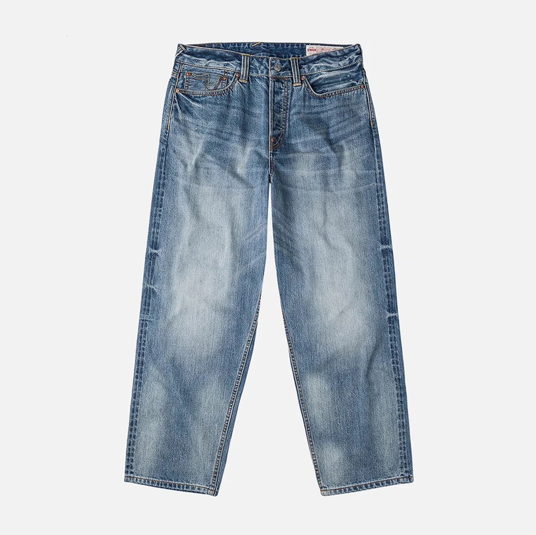 Ecru Daicock Print Loose Fit Jeans  - Mid Tone Indigo