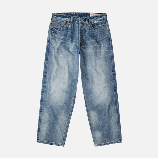 Ecru Daicock Print Loose Fit Jeans  - Mid Tone Indigo