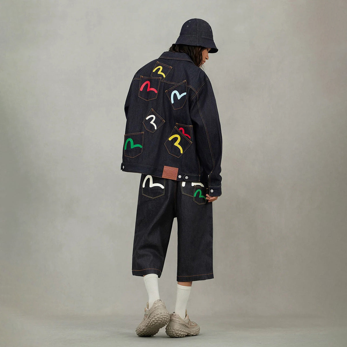Seagull Print Multi-Pocket Relax Fit Denim Jacket - Raw Indigo