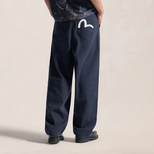 Back Seagull Print Chino Pants - Navy