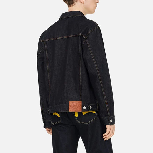 Ecru Seagull Print Relax Fit Denim Jacket - Raw Indigo