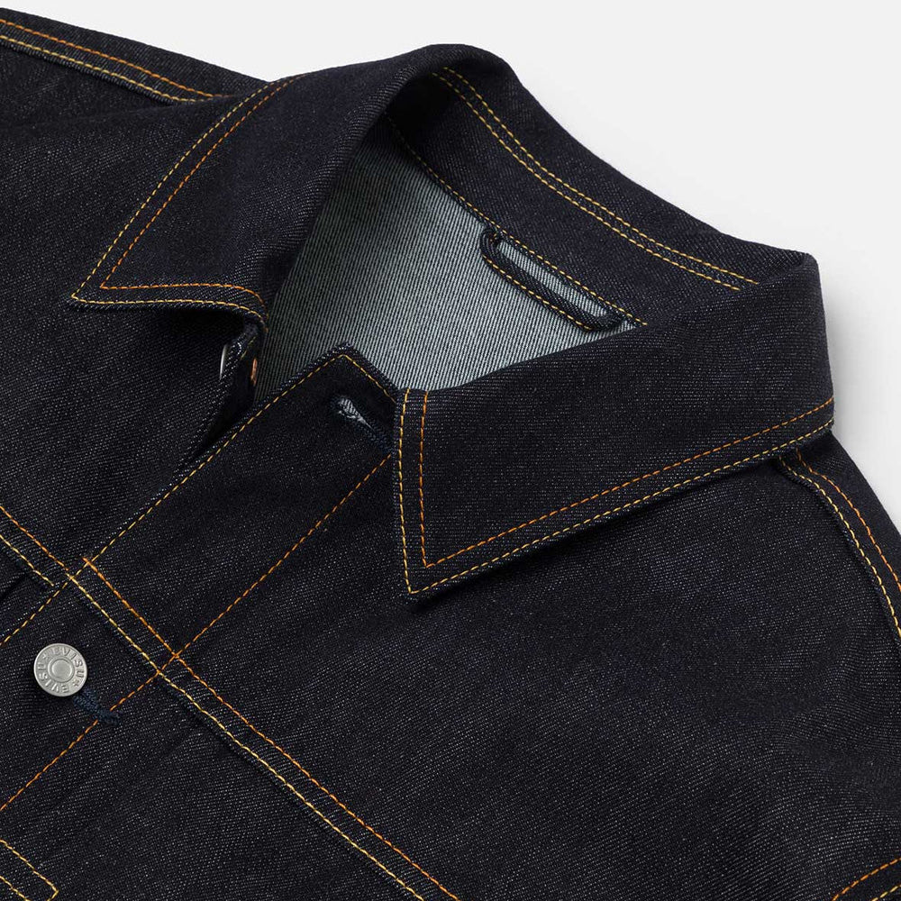 Ecru Seagull Print Relax Fit Denim Jacket - Raw Indigo