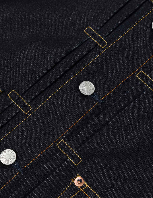 Ecru Seagull Print Relax Fit Denim Jacket - Raw Indigo