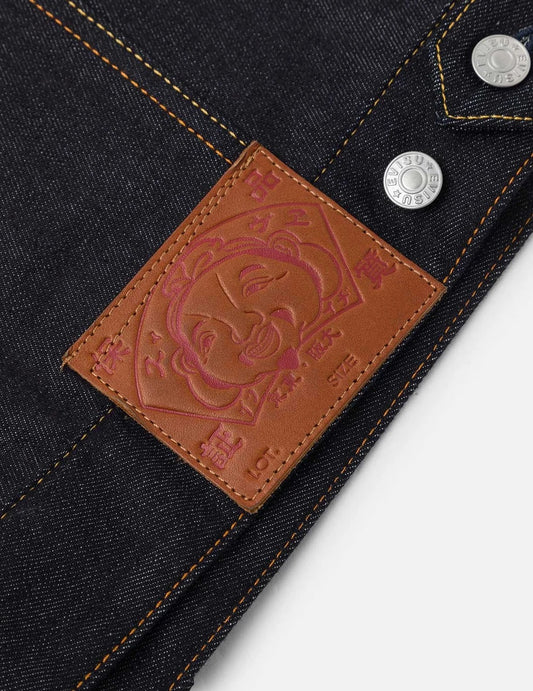 Ecru Seagull Print Relax Fit Denim Jacket - Raw Indigo