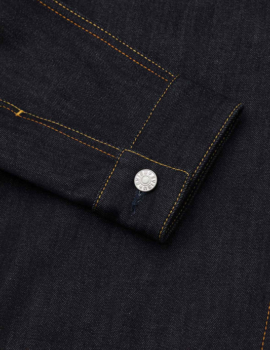 Ecru Seagull Print Relax Fit Denim Jacket - Raw Indigo